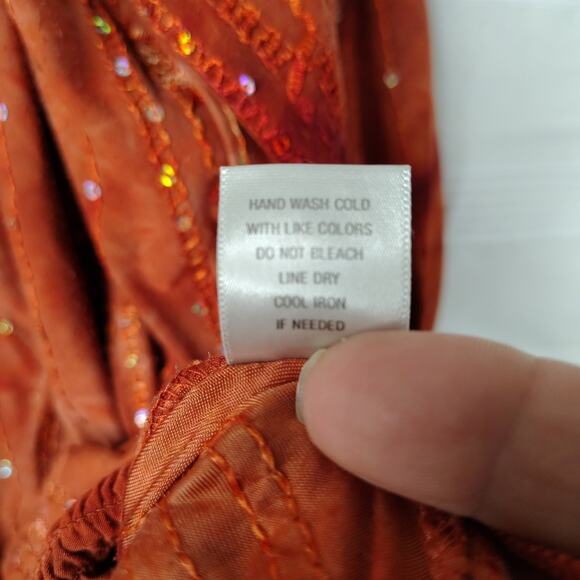 DressBarn Peasant Blouse 3/4 Sleeve Burnt Orange Sequins Embroidered 3X - Picture 9 of 15